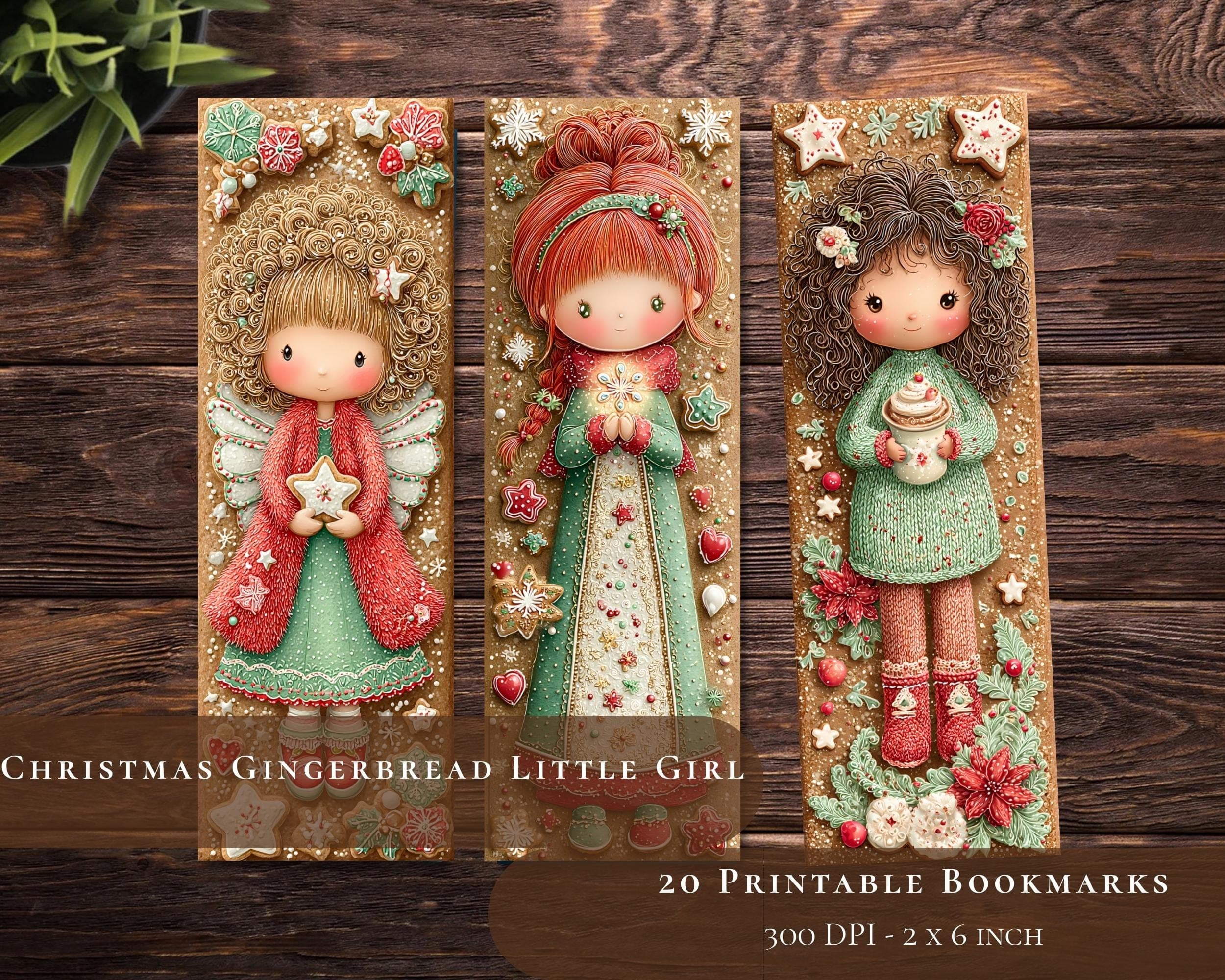 Christmas Gingerbread Little Girl Bookmarks | Festive Holiday Printable Bookmark Bundle (Digital Download)