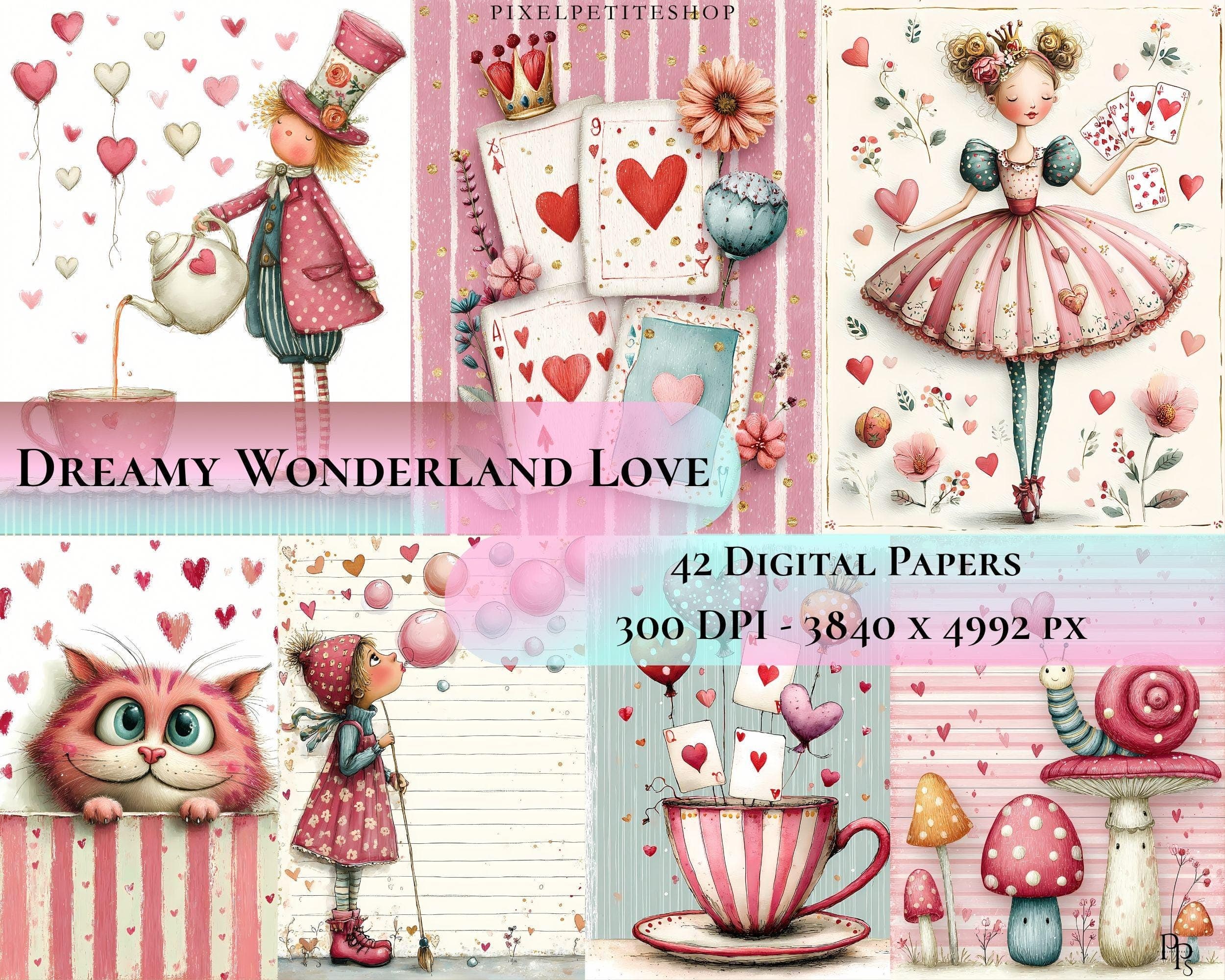 42 Valentine Dreamy Wonderland Love Watercolor Bundle Junk Journals (Digital Download)