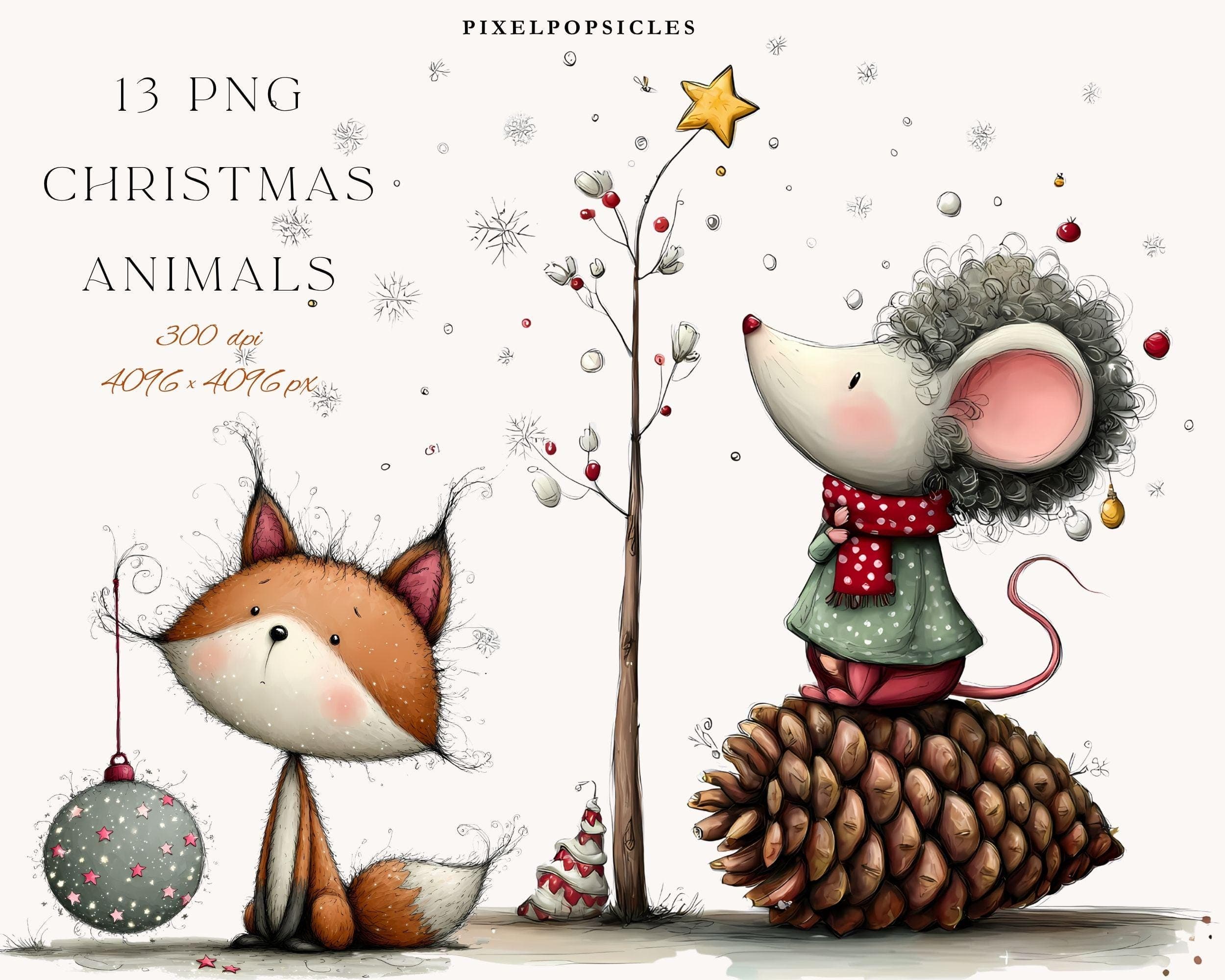 Christmas Animals PNG Bundle: Winter Woodland Clip Art